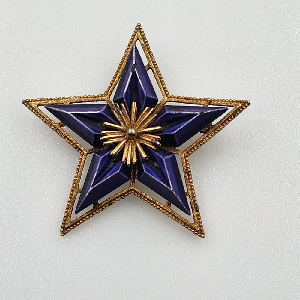 CFW Star Brooch Women OS Blue Good Vintage Mid Century Enamel Gold Tone Signed